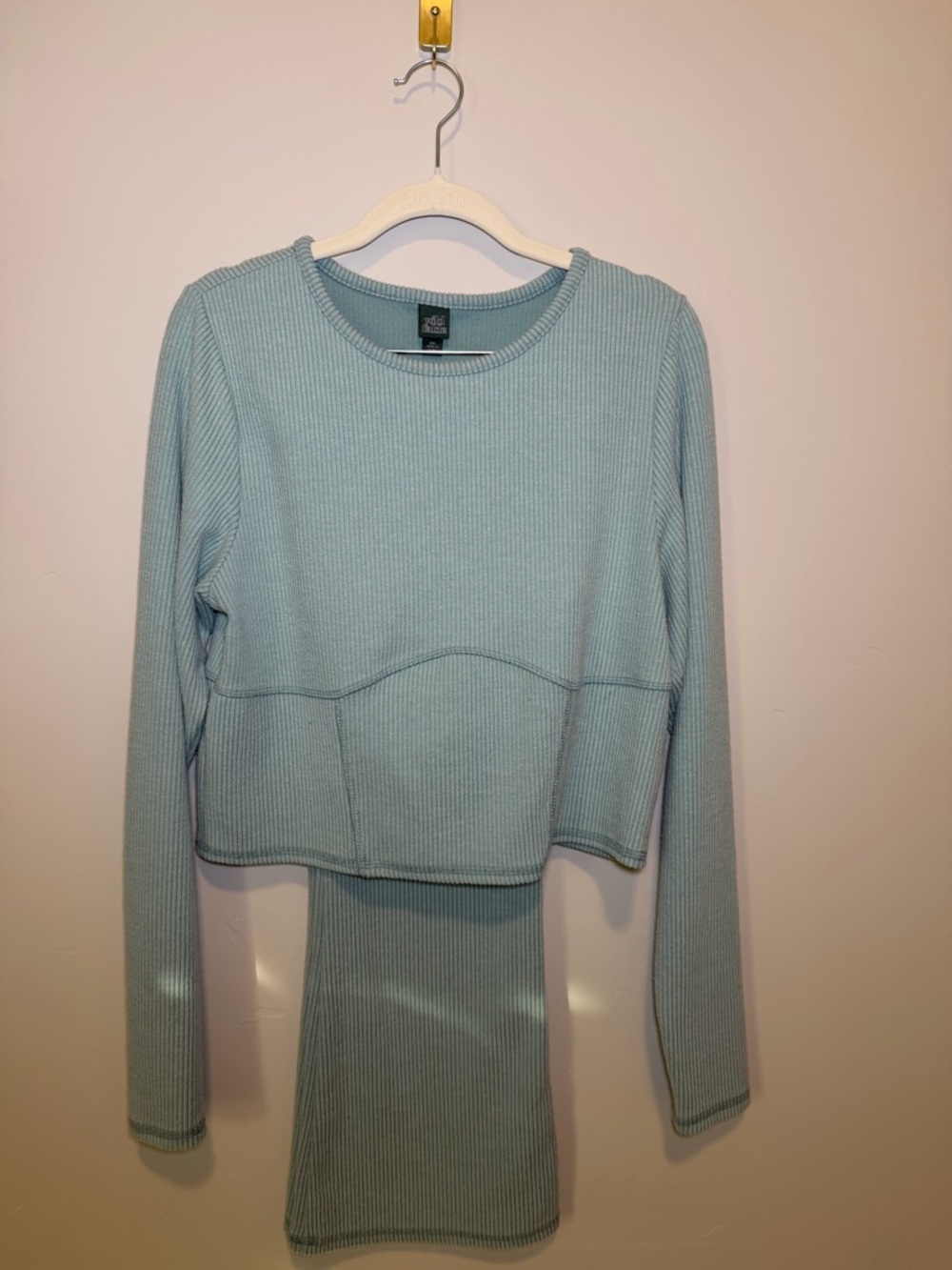 Light Blue Ribbed Long-Sleeve set